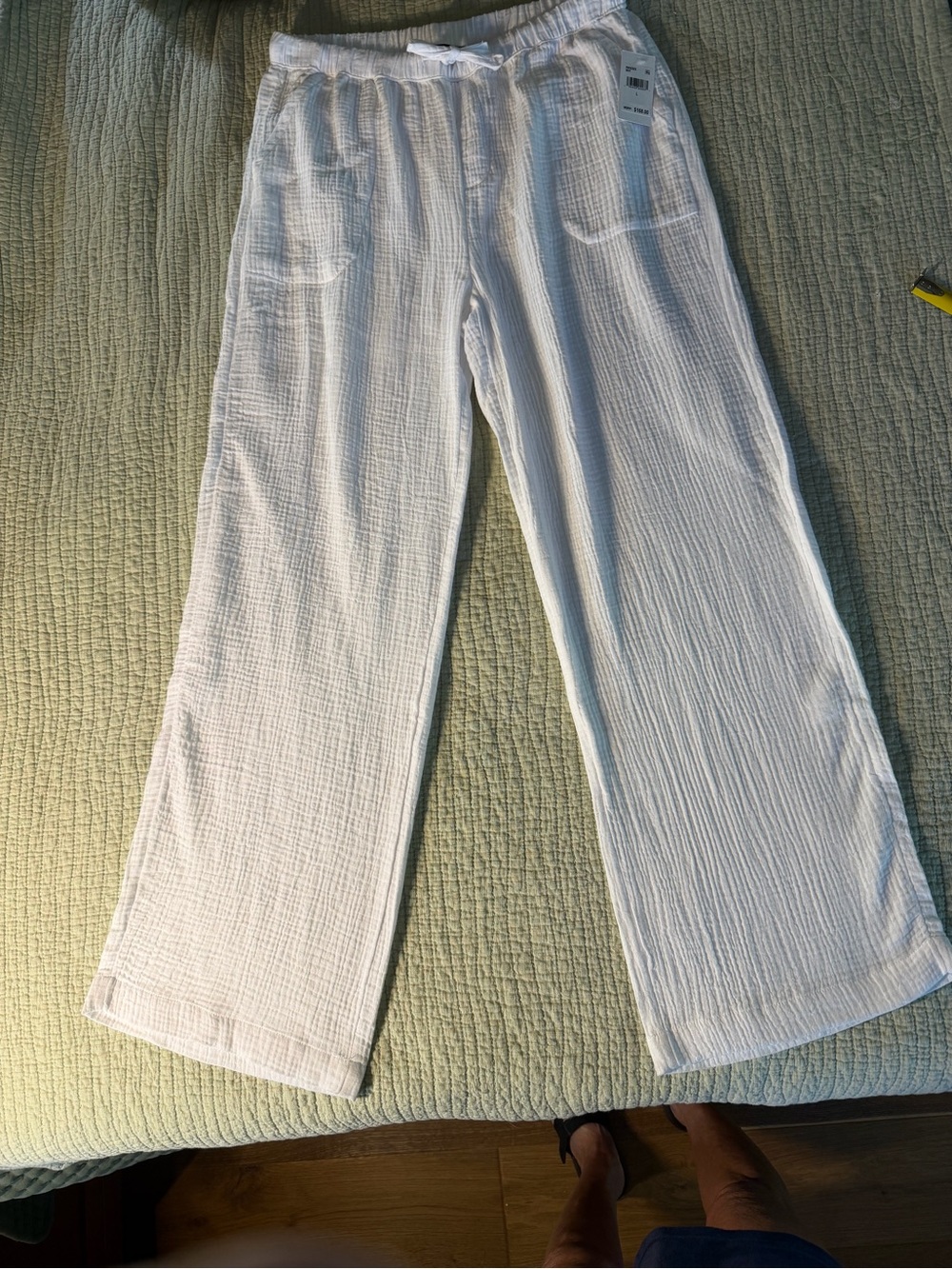 SPLENDID Bohemian White Gauze Wide-Leg Drawstring Pant with Tie NWT’s size Lg - Picture 7 of 17